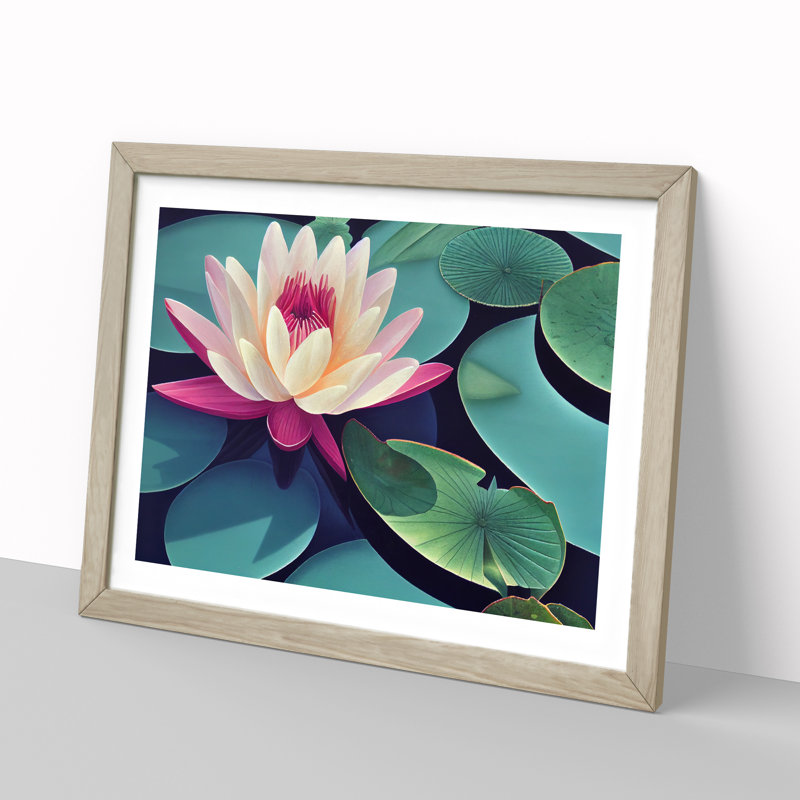 Shimmering Water Lily Flower - Framed Print, 46cm H x 64cm W x 2cm D, Oak
