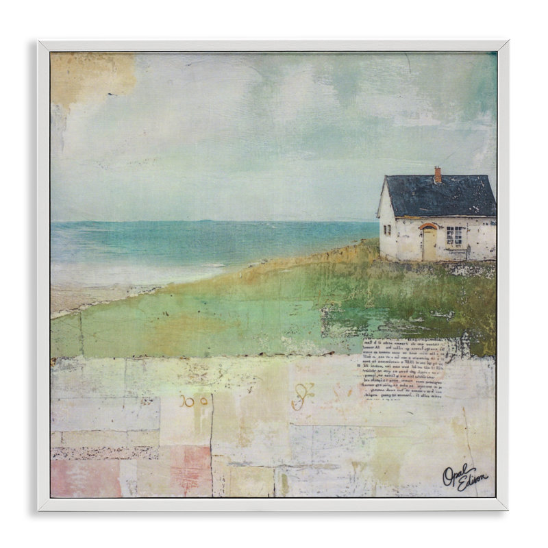 Giclée encadrée «Quiet Place By The Coast», conception par Opal Edison, Estampe numérique encadrée blanc bord de mer