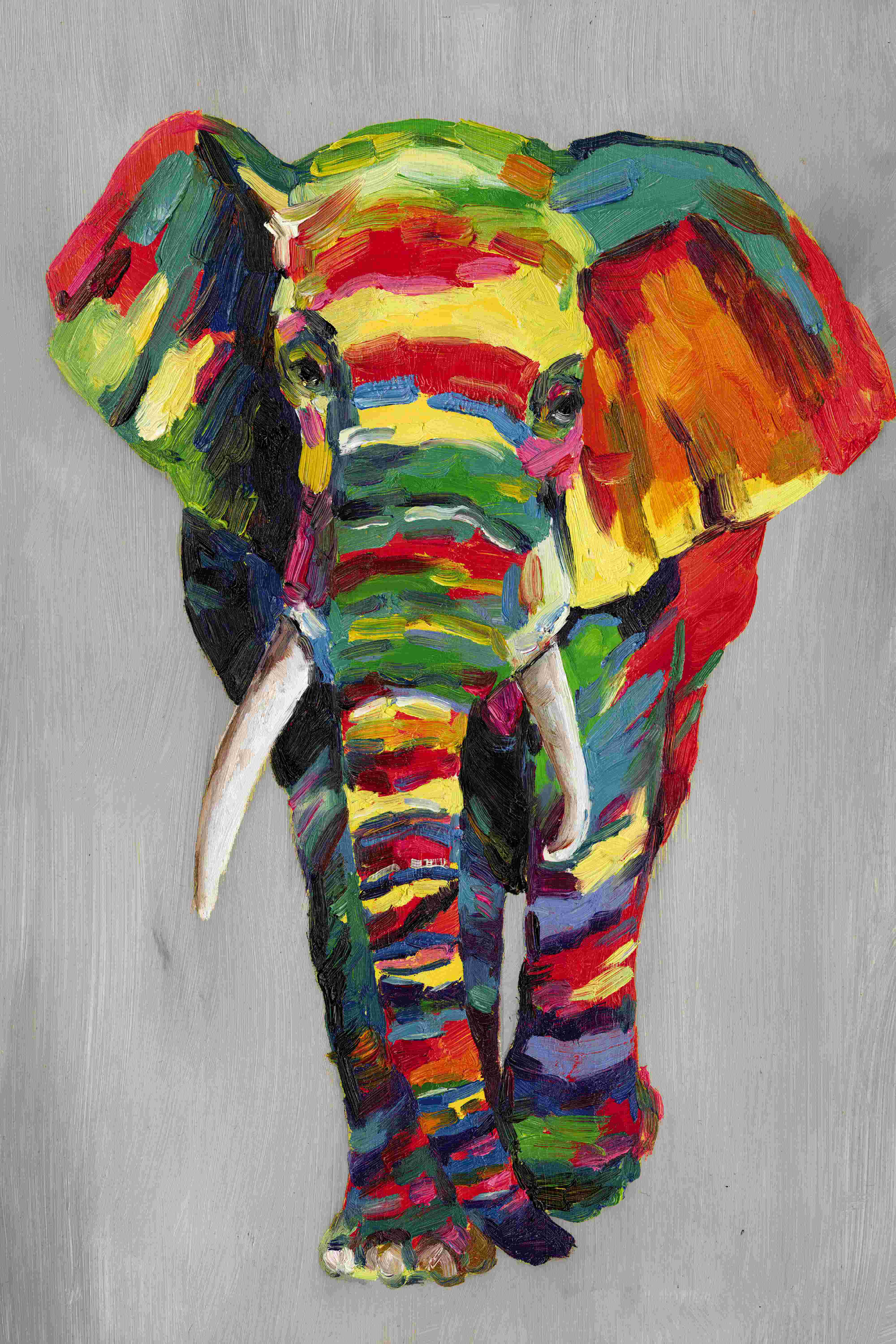 Dakota Fields Bright Colorful Elephant on Gray - Wrapped Canvas Painting |  Wayfair, image size:4000x6000