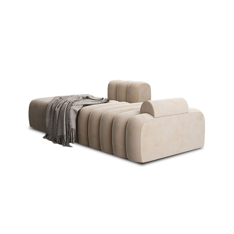 Beige Upholstered Bench, 23.62" H x 59.06" W x 27.56" D