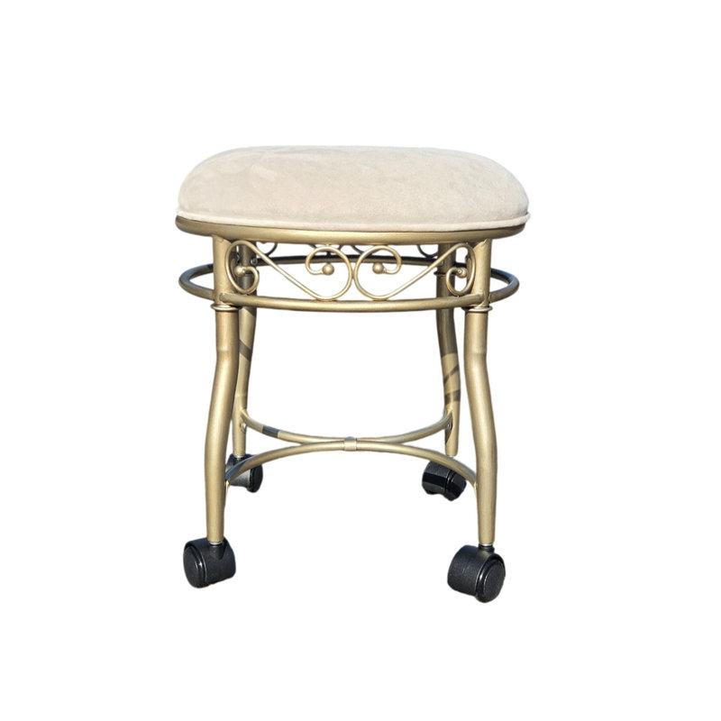 Elegant Silver 12.5" x 12.5" x 19" Rolling Vanity Stool with Plush Upholstered Seat, Silver