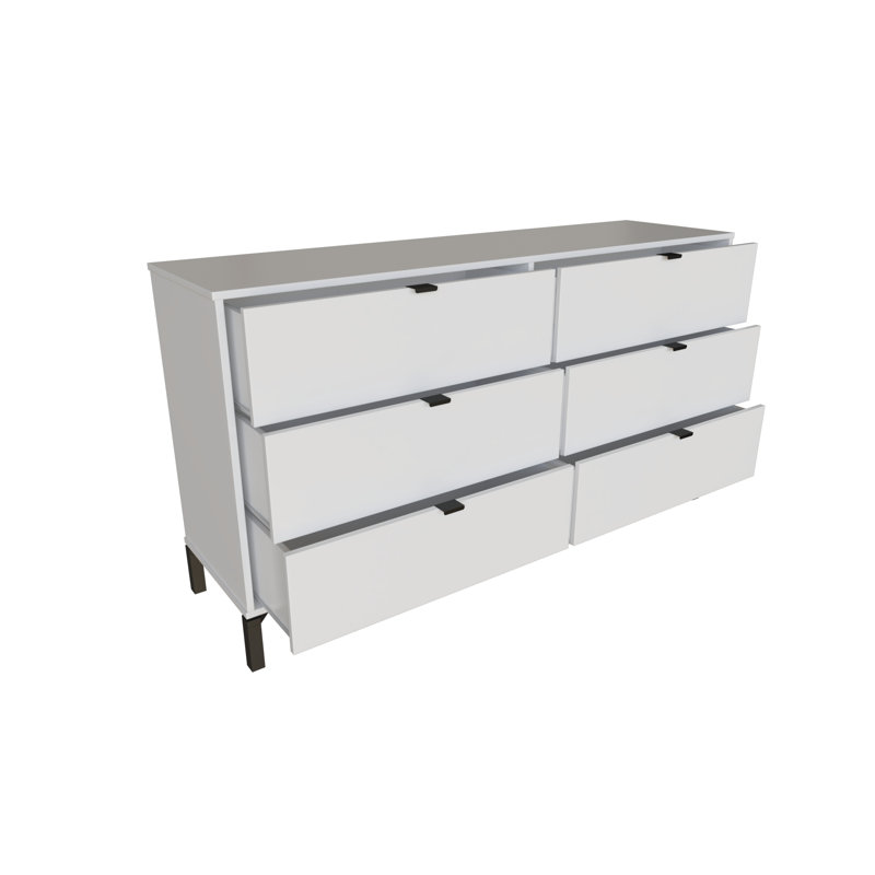 Commode double 6 tiroirs l 59 po, Blanc