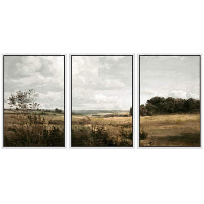 «Rustic Fields Tranquil Countryside Landscape Nature Wilderness Illustration Decor Panoramic Earth», 3 pièces sur toile