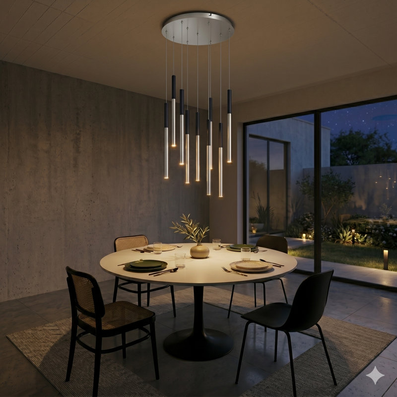 Baileyton 9 - Light Cluster Pendant, Black Top/Brushed Nickel