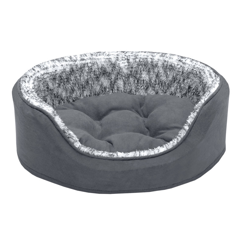 Two-Tone Fur & Suede Oval Pet Bed, Small (15" W x 5.5" D x 19" H)