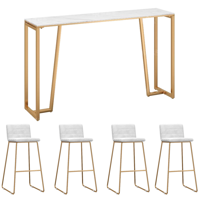 Tabourets et tables de luxe et luxueux, H 41,3 po x L 78,7 po x l 15,7 po, Blanc / Doré, Blanc