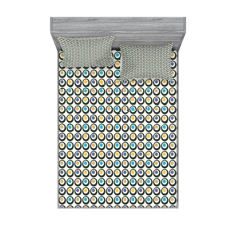 Ensemble de draps Bold Circles, Ensemble de draps pour lit double avec un drap-hou, Simplistic Maritime Oceanic Geometric