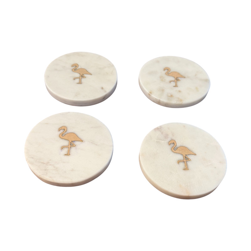 Ensemble de 4 sous-verres en marbre Flamingo - Blanc