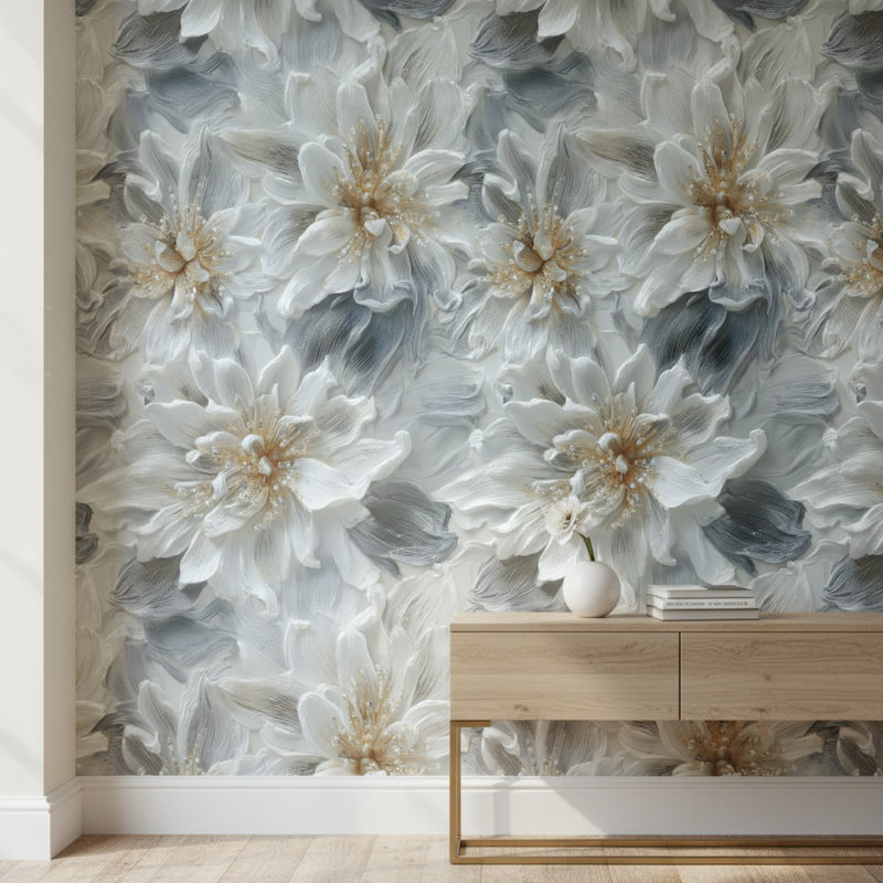 Papier peint floral texturé, décoration murale moderne