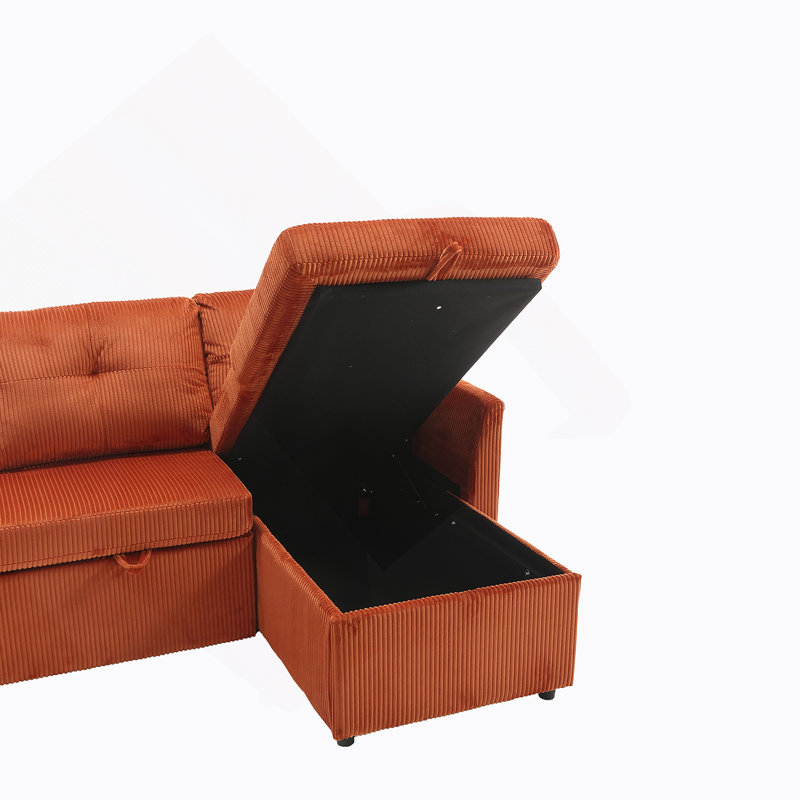 Modular Sectional Sofa L Shaped Modular Couch with Reversible Chaise, Orange Velvet