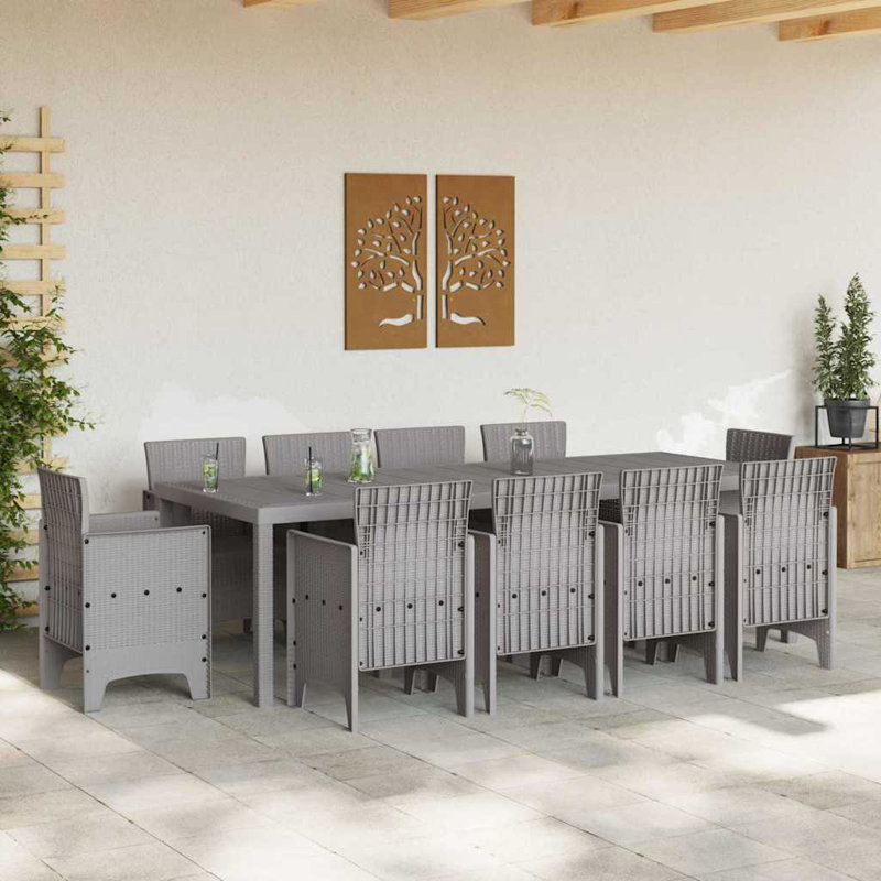 VidaXL Garden Dining Set 11 Pcs Light Grey Poly Rattan