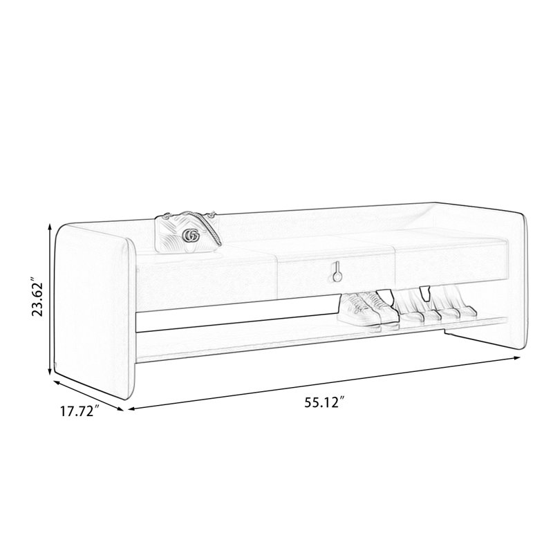 Banc de rangement rembourré pour chaussures, Orange