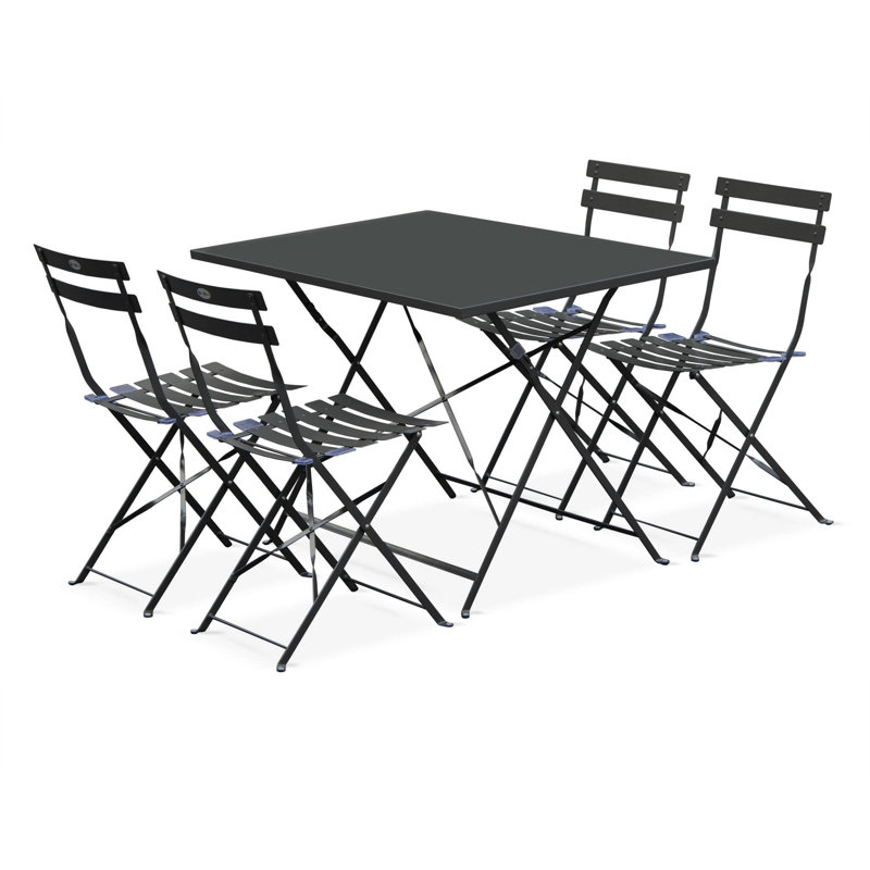 Iona-Louise 4 - Person Steel Patio Dining Set Rectangular Table with Cushions Included, Anthracite
