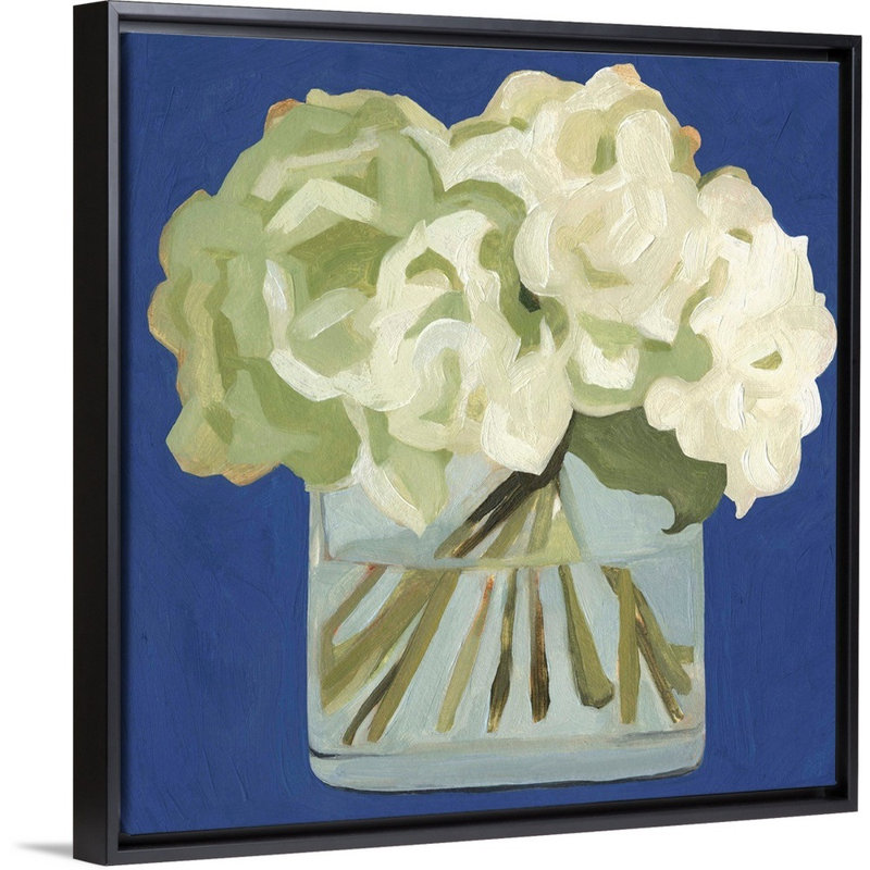 Art sur toile, hortensias blancs II, Toile avec cadre noir, H 30 po x l 30 po x P 1,75 po