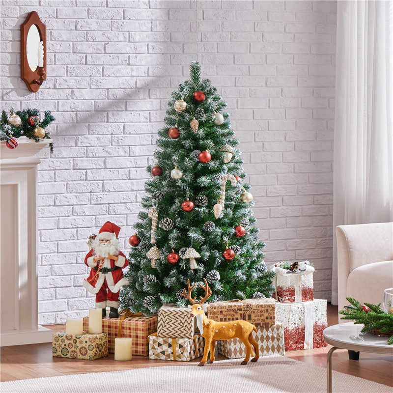 Arbre de Noël artificiel givré décoré de pommes de pin, 4.5', Non pré-éclairé