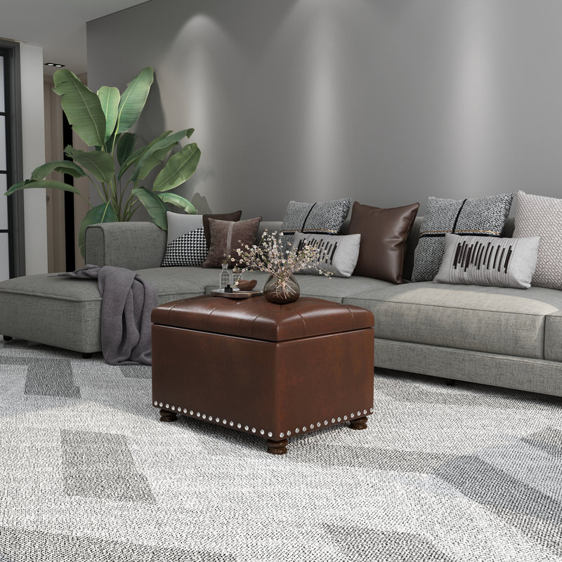 Repose-pieds de rangement rectangulaire en similicuir Kernie