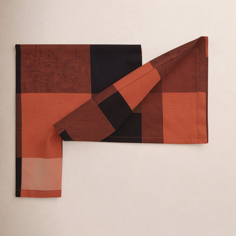 Harvest Plaid 100% Cotton Table Runner, 16" W x 90" L, Orange/Black