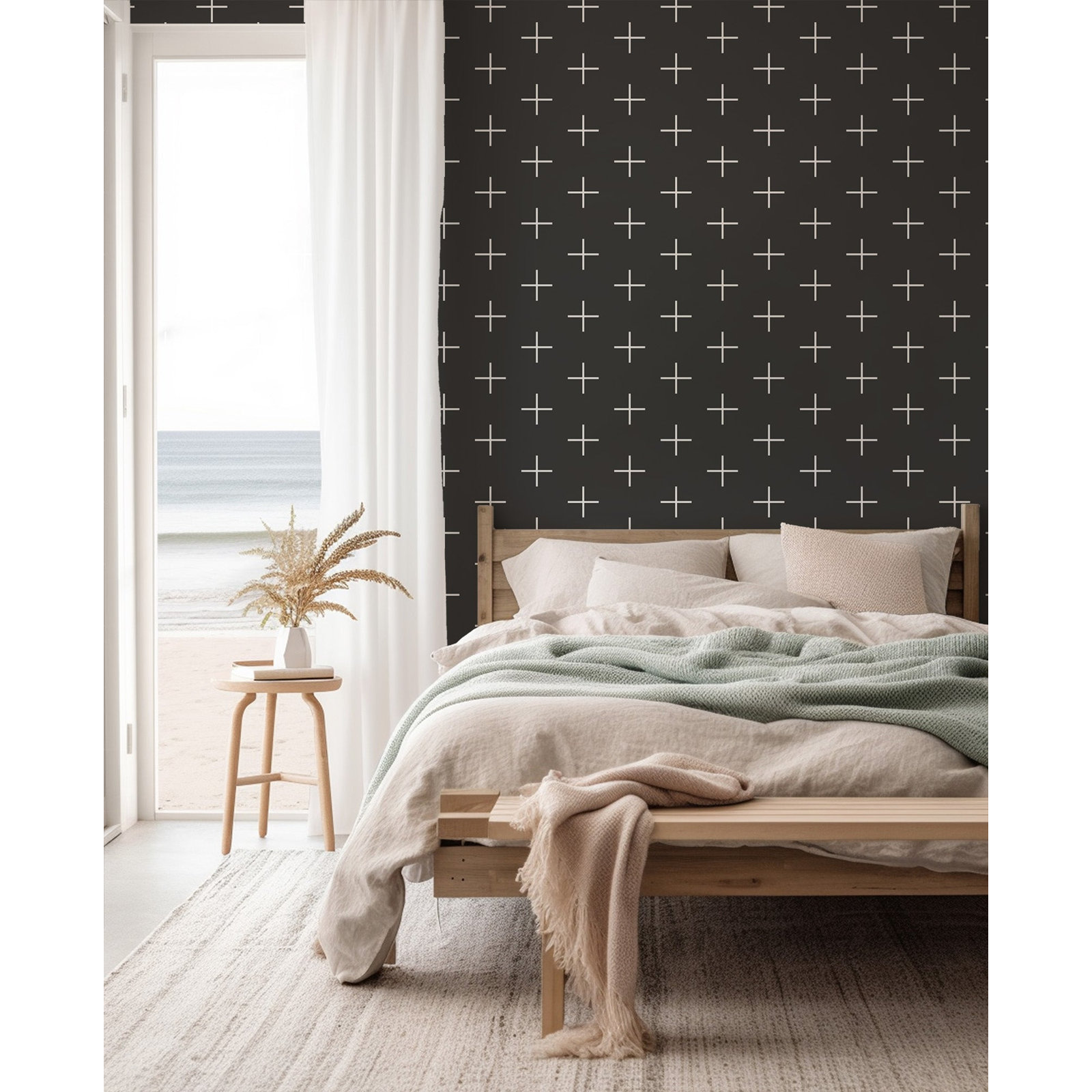 Mrs Paranjape Papers Mrs Paranjape Self-Adhesive Wallpaper, Jet Black Reverse, Faux Grasscloth, Non-pasted