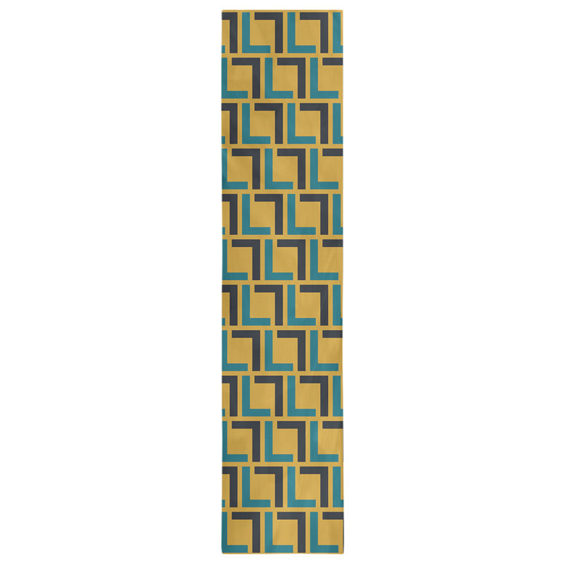Chemin de table Carolina, 72 po x 16 po, Coton, Bleu sarcelle / blanc / or