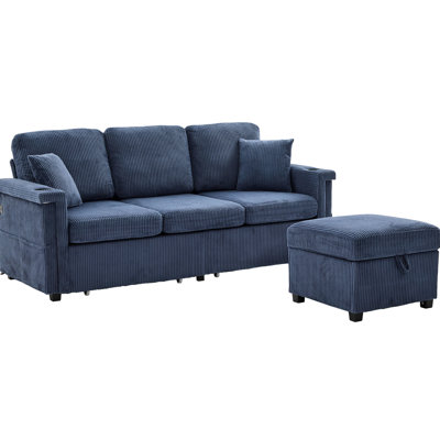 4 - Seat, L Shaped Sectional , Pull Out Storage, , Pillows, Charging, Cup Holder, Corduroy Fabric, Living Room, Apartment Seat With Multi Use And Charging For