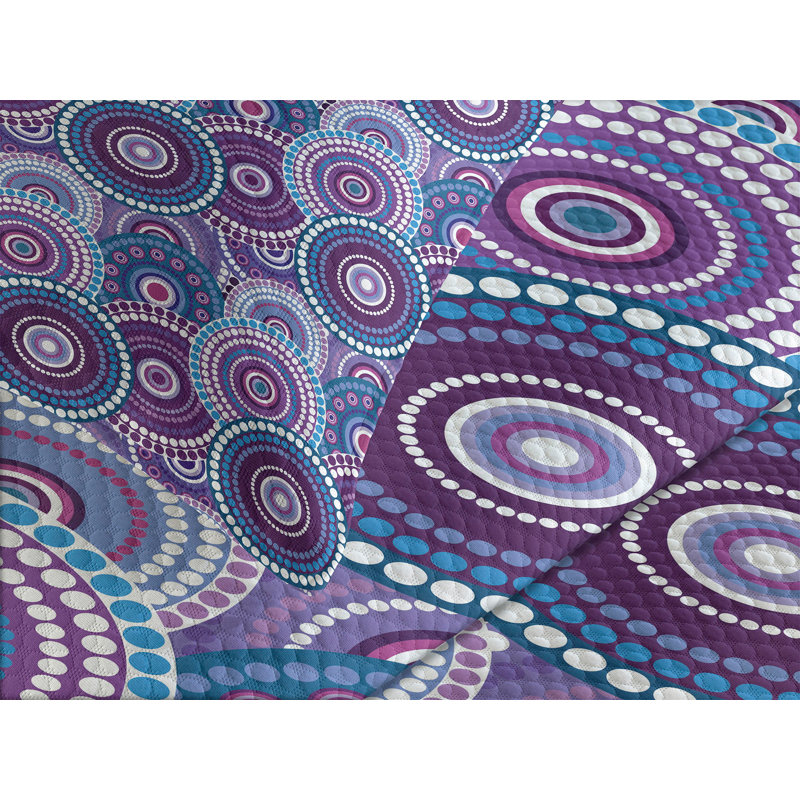Ambensonne Purple Bedspread Circular Multicolor Multicolor, King Coverlet/Bedspread + 2 Pillow Shams