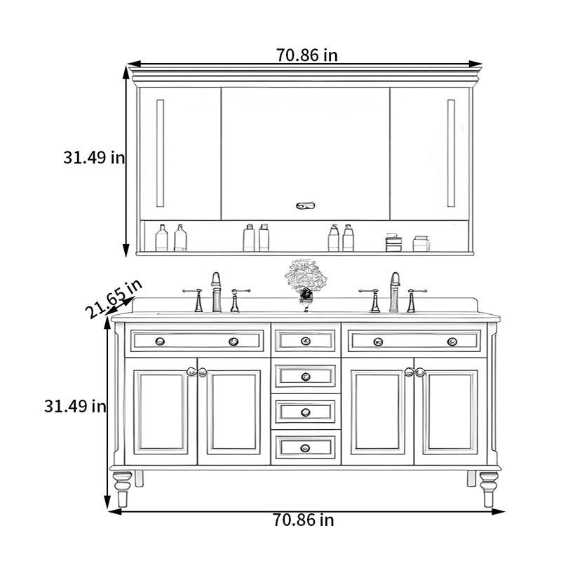 Armoire de salle de bain américaine, 71"
