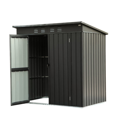 6X4ft Metal Shed With Roof - Black Outdoor Supporting Beam