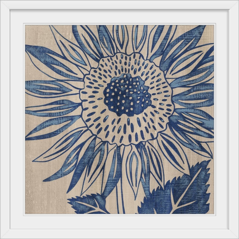 " Indigo Sunflower ", White Frame, 38" H x 38" W x 1" D