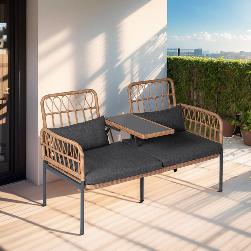 Lotis 53.9'' Wide Straight Powder Coated Steel Loveseat with Cushions, Gray