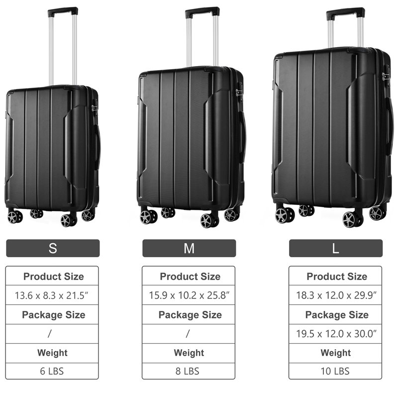 Ensemble de 3 valises extensibles à coque rigide en ABS avec double pivot, ensemble de bagages avec serrure TSA (20/24/28 pouces)