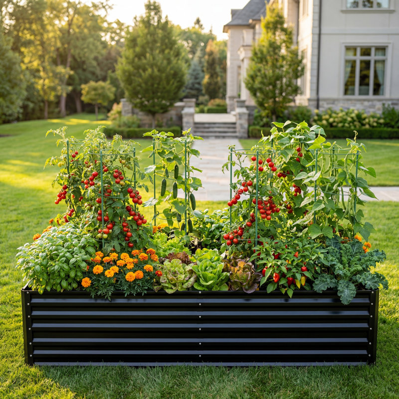 Lit de jardin surélevé galvanisé 8 x 4 x 2 pi avec cages à tomates