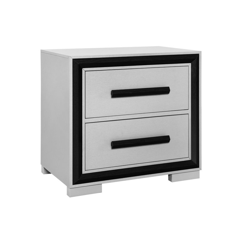 29,75 po Commode large noire avec 2 tiroirs spacieux pour le rangement - bois massif + vie élégante