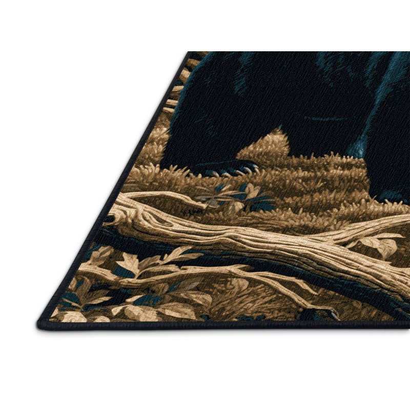 Washable Asian Black Bear Wildlife Area Rug, Square 3'