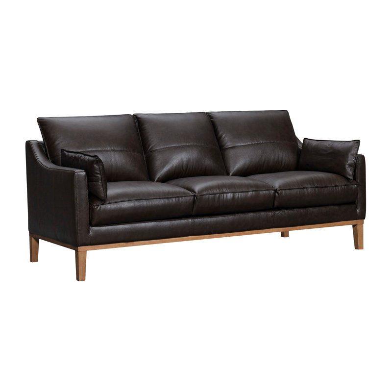 Khyden 87'' Recessed Arms Sofa, Brown Genuine Leather/Faux Leather