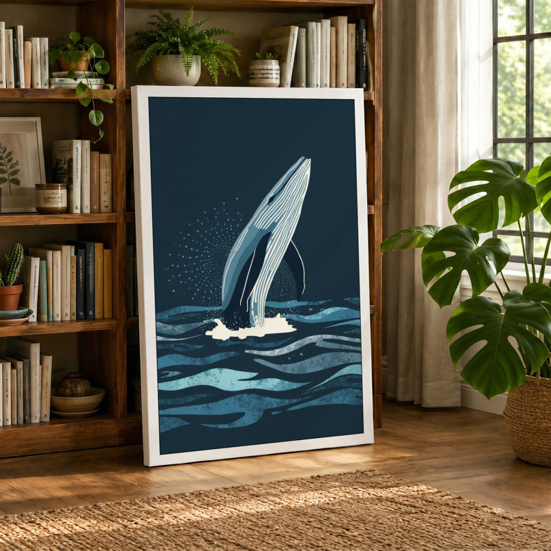 Whale Breaches Coastal - Wrapped Canvas, 18x12 - 45.7 x 30.5 cm, Black Border