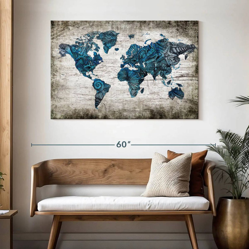 Aliaz Rustic Nautical World Map, 32" H x 48" W