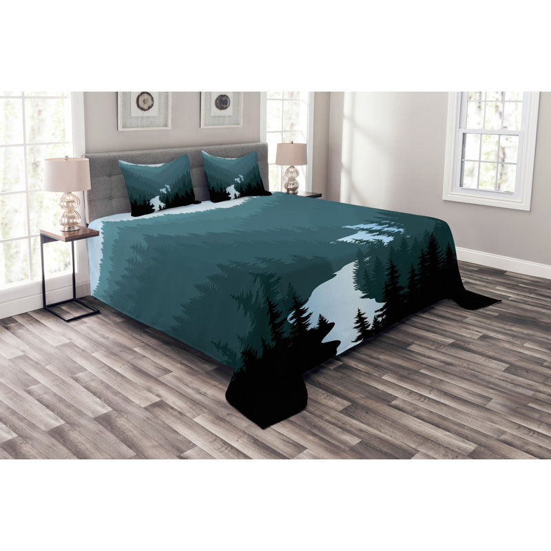 Abundio Blue/White Microfibre Bedspread Set, 220 x 264 cm