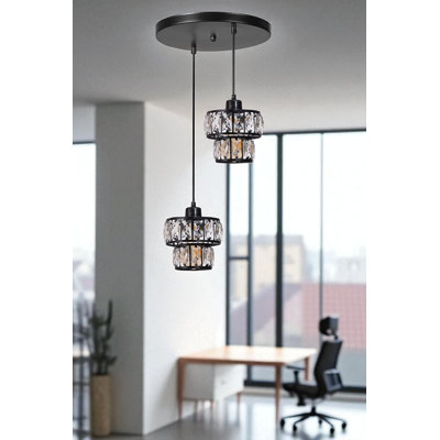 Élégant lustre en métal noir, hauteur réglable, 6,7 po x 5,5 po | 2 x douille E27 de 40 W maximum, classée IP20, pour la salle à manger ou l'espace de vie | Conception élégante en verre, fabrication durable, ampoule non incluse