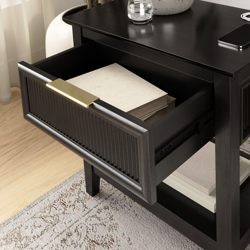 23.3" W 1-Drawer Fluted End Table, Onyx Birch