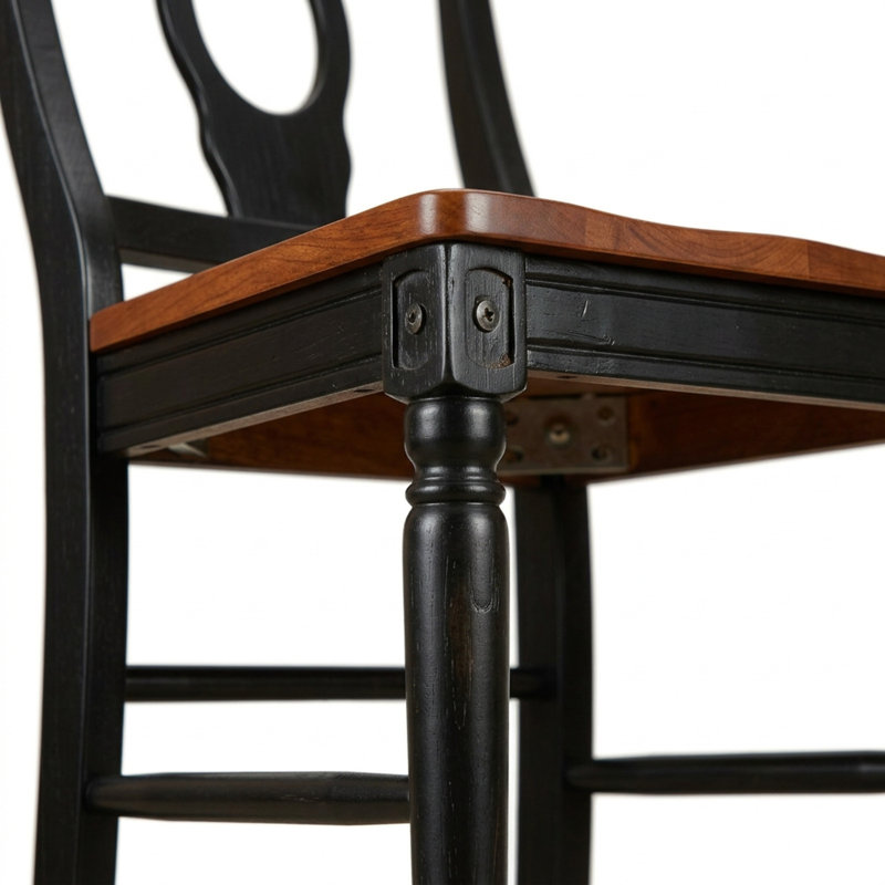 Ensemble de salle à manger rond 5 pièces en bois dur asiatique couleur cerisier-babeurre, hauteur comptoir, pour quatre personnes