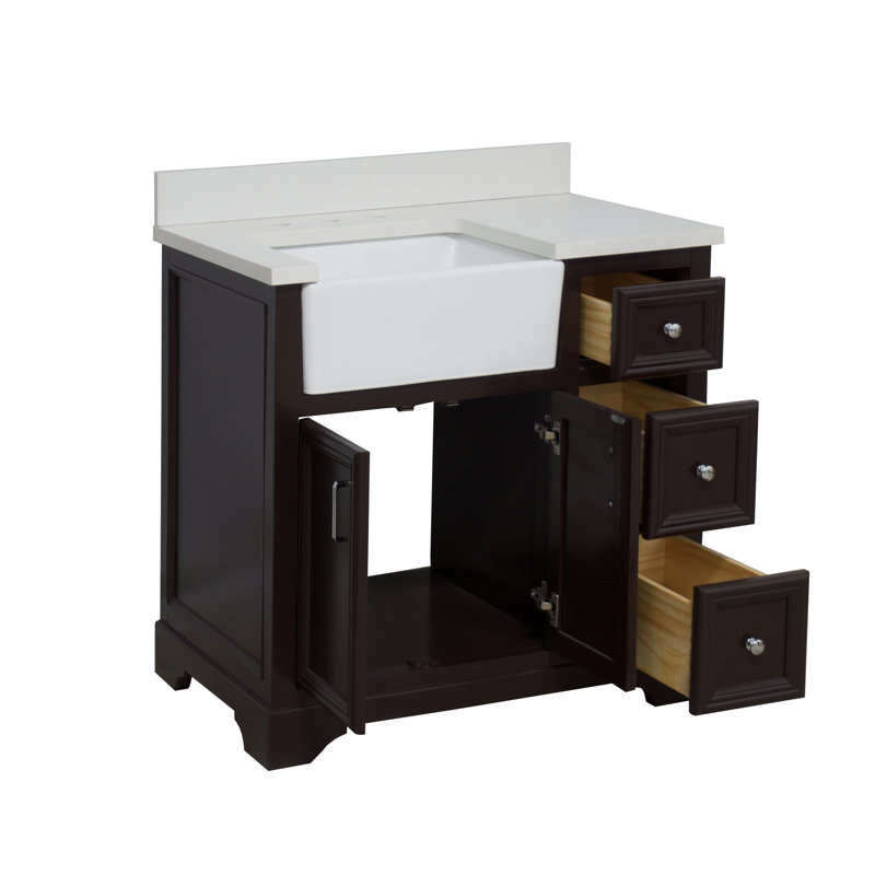 Emiliano 36'' Single Bathroom Vanity with Top, Quartz, Chocolate