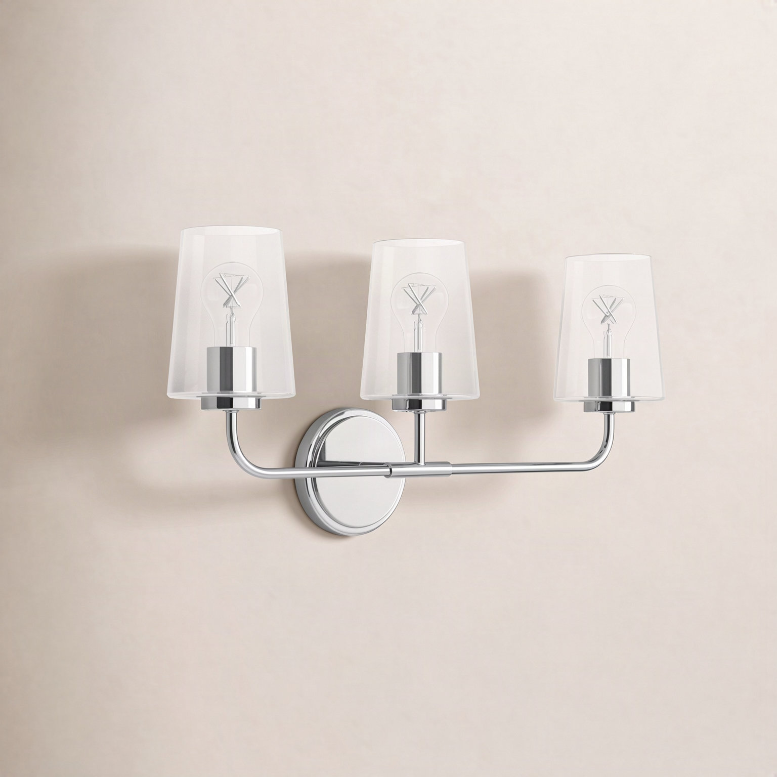 Verbena 3 Light Transparent Dimmable Vanity Light, Chrome