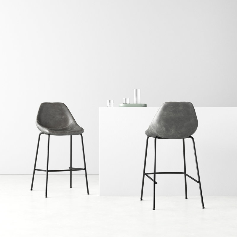 Garner Upholstered Counter Stool with Metal Frame, Vintage Dark Gray Faux Leather, Bar Stool (29” Seat Height)