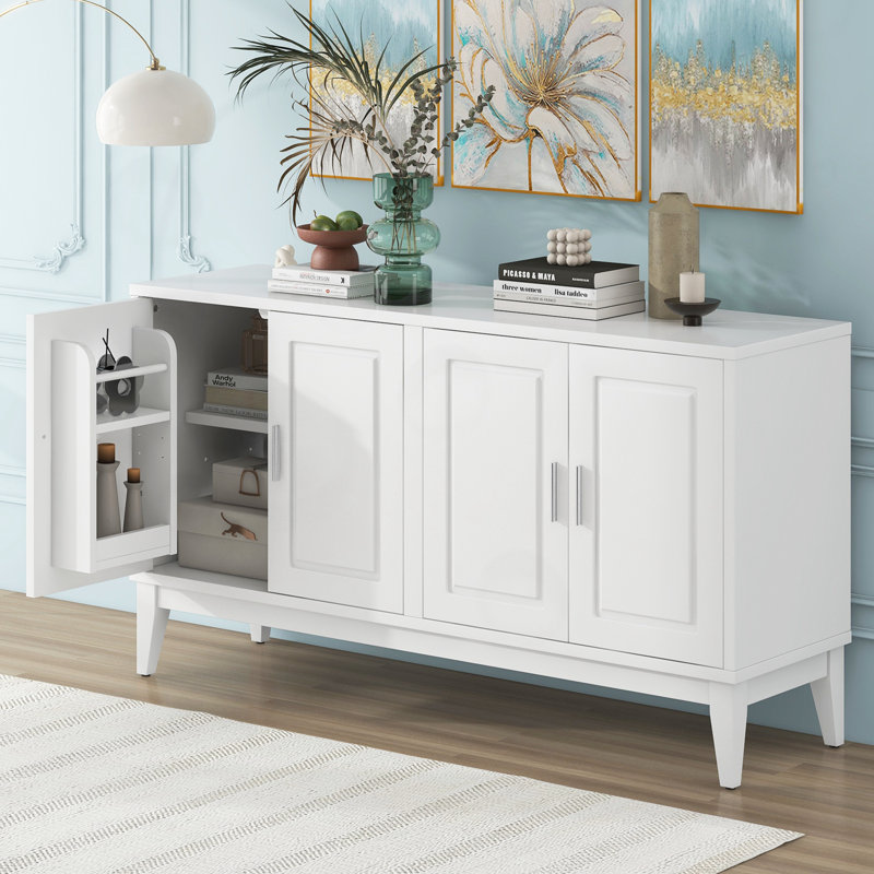 Buffet 4 portes avec tablette, Blanc