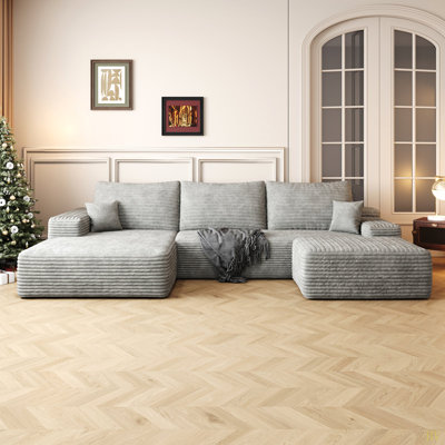 Canapé modulaire 107 po avec 1 repose-pieds Cloud, fauteuils rembourrés minimalistes modernes, canapé confortable en forme de U pour le salon, canapé d'angle à assise profonde, aucun assemblage requis (tissu en velours côtelé moelleux)