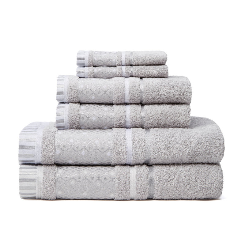 6 Piece 100% Cotton Towel Set, Silver