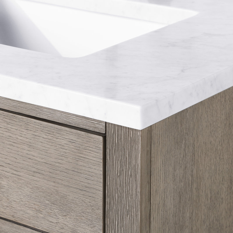 Chestnut 72" Carrara White Marble Countertop Bath Vanity with Faucet, Gray Oak