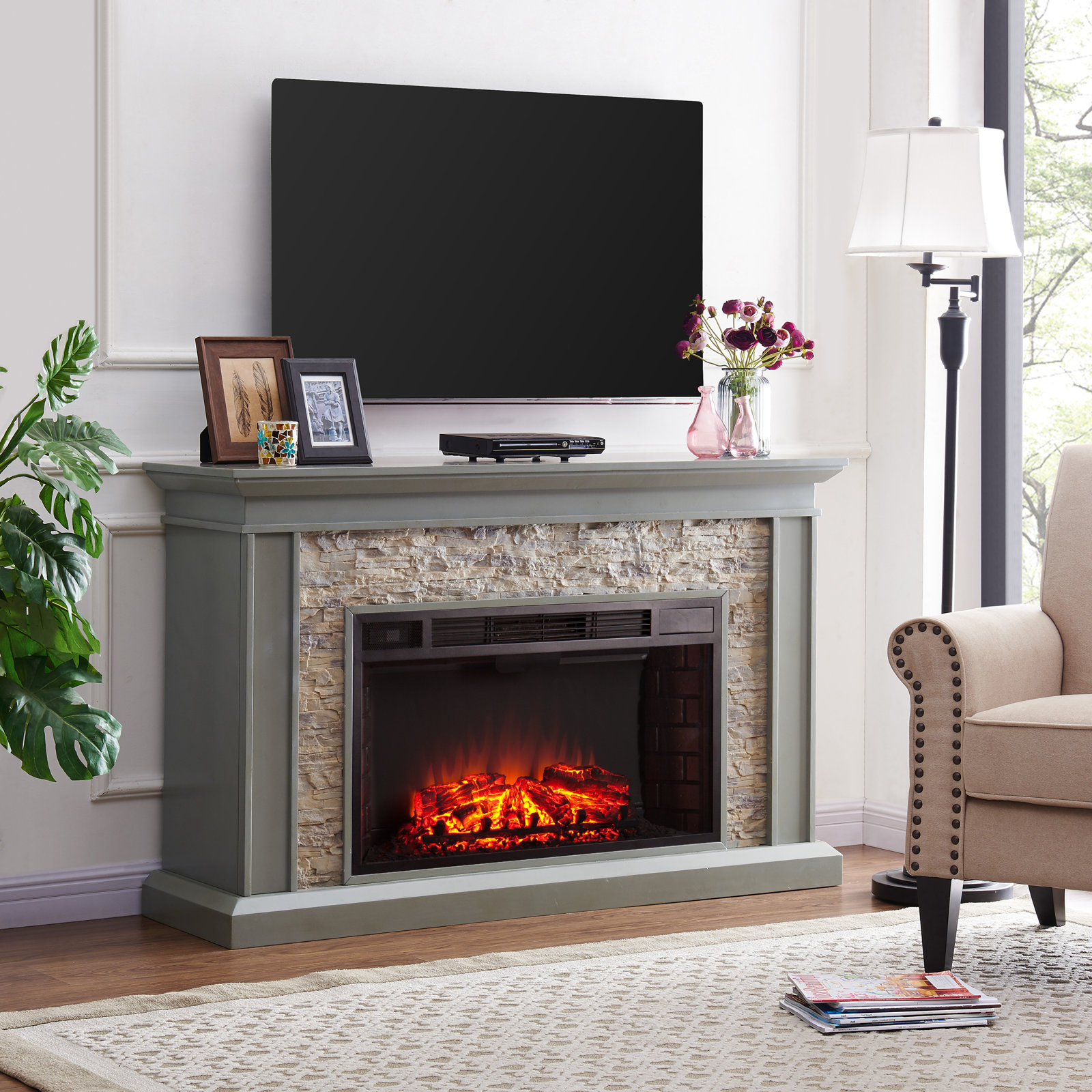 Burnell Electric Fireplace, Gray