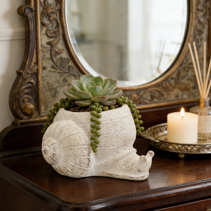 Snail-Shaped Sand and Cement Planting Container—8.3-Inch Unique Flower Planter, an Excellent Choice for Home Gardening Decor