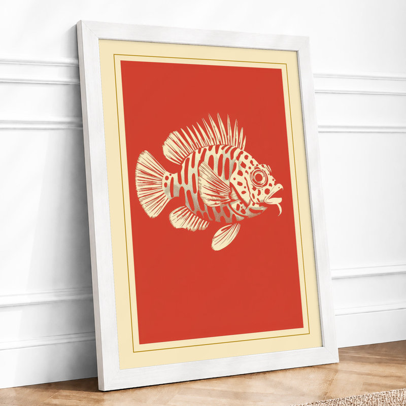 Spiky Fish Study Japandi - Framed Print, A1 - 84.1 x 59.4 cm, White